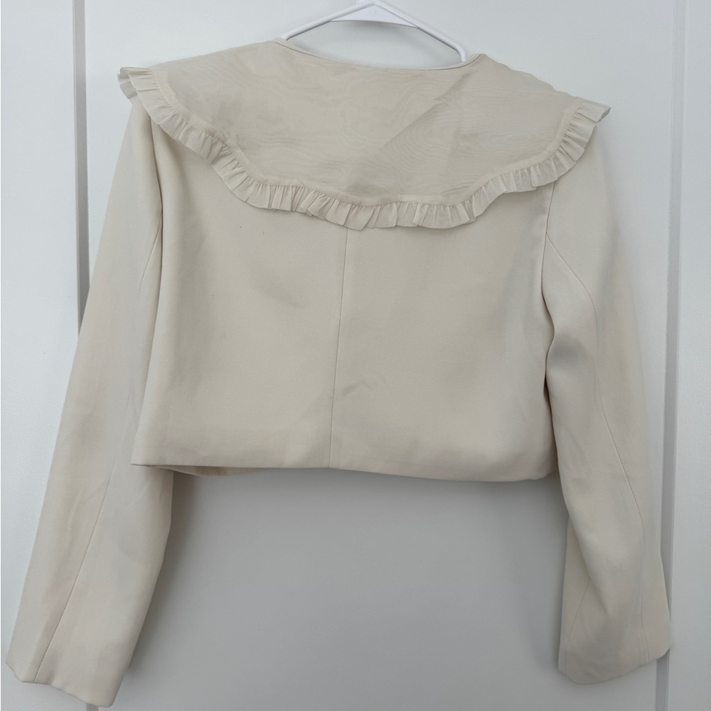 Cream Ruffled Cropped Blazer - Picture 4 of 6